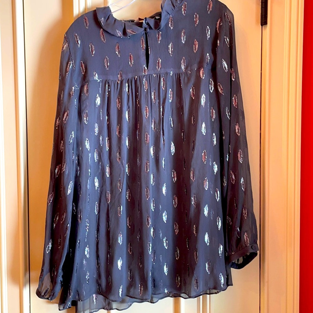 Soft Surroundings grey semi-sheer blouse